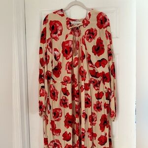 Monki Floral Red and Cream Long Sleeve Dress